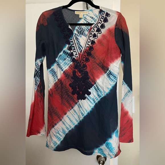 Michael Michael Kors Red, White, Navy Tie Dye Tunic Size XS - Picture 1 of 8